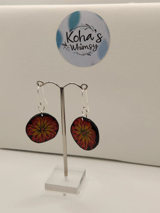 Handmade polymer clay Earrings - Flame Blossom Dangle Earrings