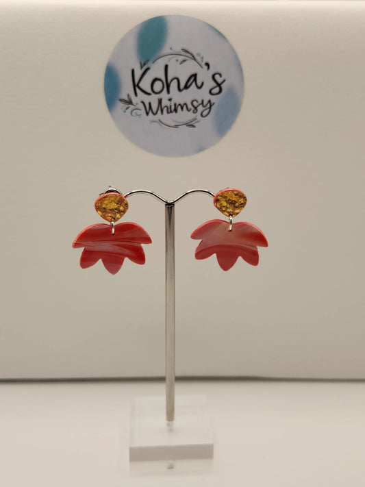 Handmade polymer clay Earrings - Raspberry & Cream Medium Lotas Bloom Stud Earrings