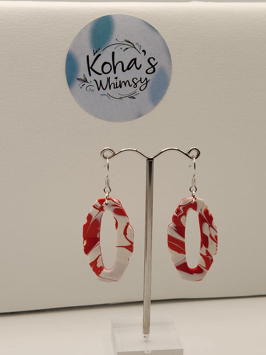 Raspberry & Cream Oval Hoopla Dangle Earrings