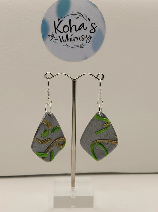 Handmade polymer clay Earrings - Abstract Swirls Large Drop Diamond Dangle Earrings - One of a Kind