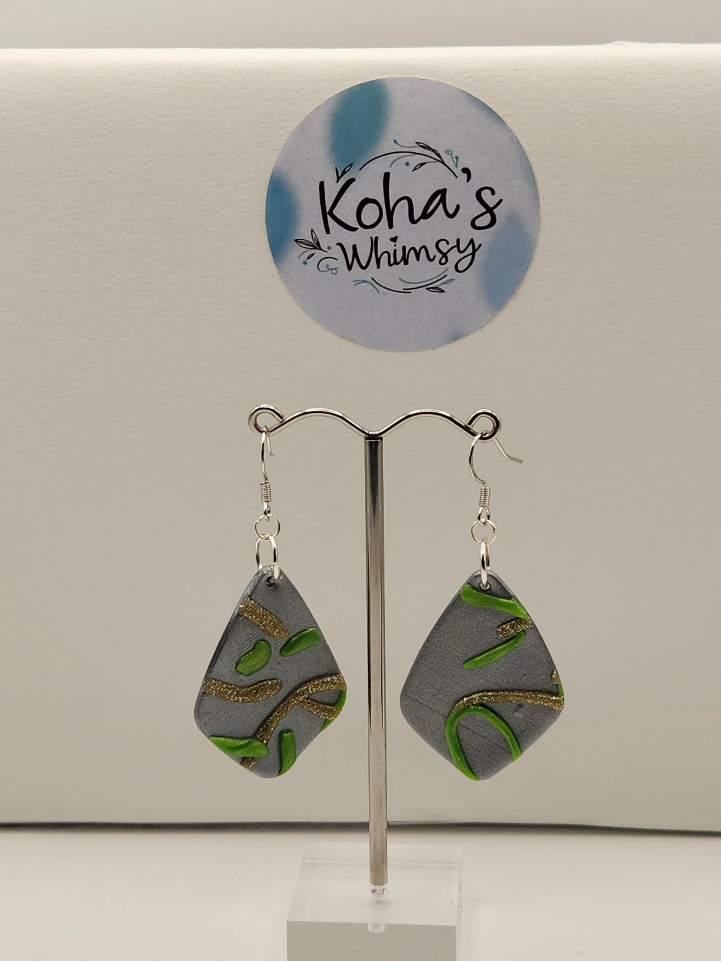Handmade polymer clay Earrings - Abstract Swirls Large Drop Diamond Dangle Earrings - One of a Kind