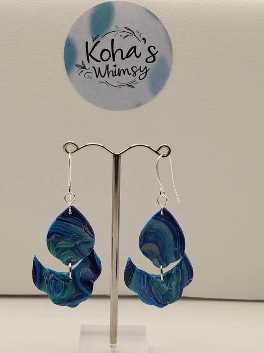 Handmade polymer clay Earrings - Blue Agate Large Cascading Petal Dangle Earrings