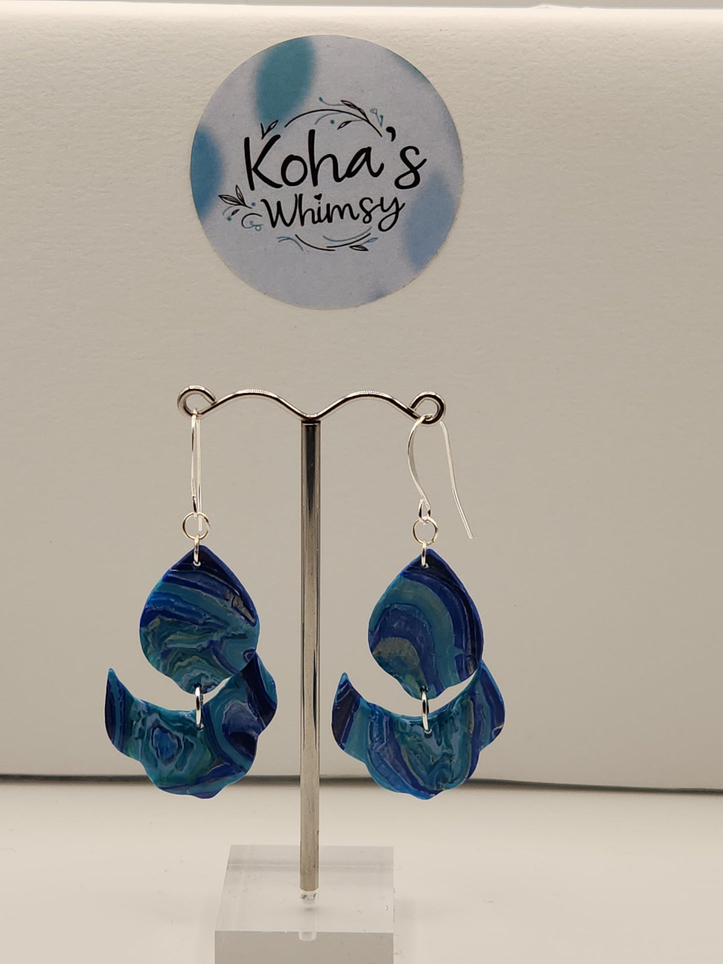 Blue Agate Large Cascading Petal Dangle Earrings