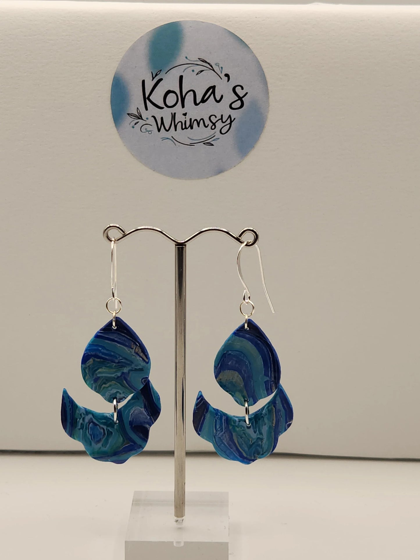 Handmade polymer clay Earrings - Blue Agate Large Cascading Petal Dangle Earrings