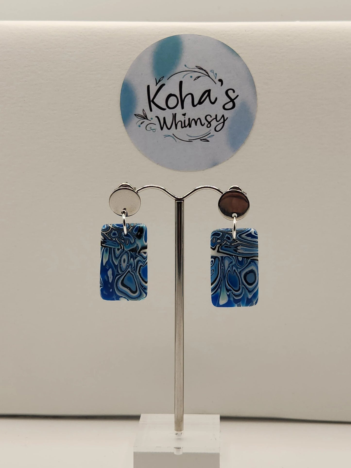 Handmade polymer clay Earrings - Shore Pool Small Rectangle Stud Earrings