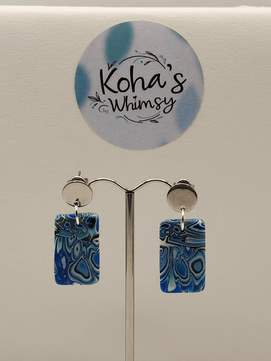 Handmade polymer clay Earrings - Shore Pool Small Rectangle Stud Earrings