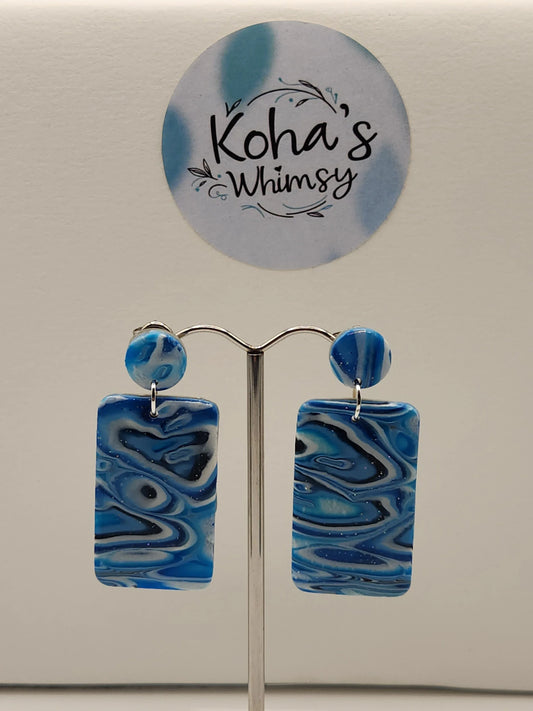 Handmade polymer clay Earrings - Shore Pool Large Rectangle Stud Earrings