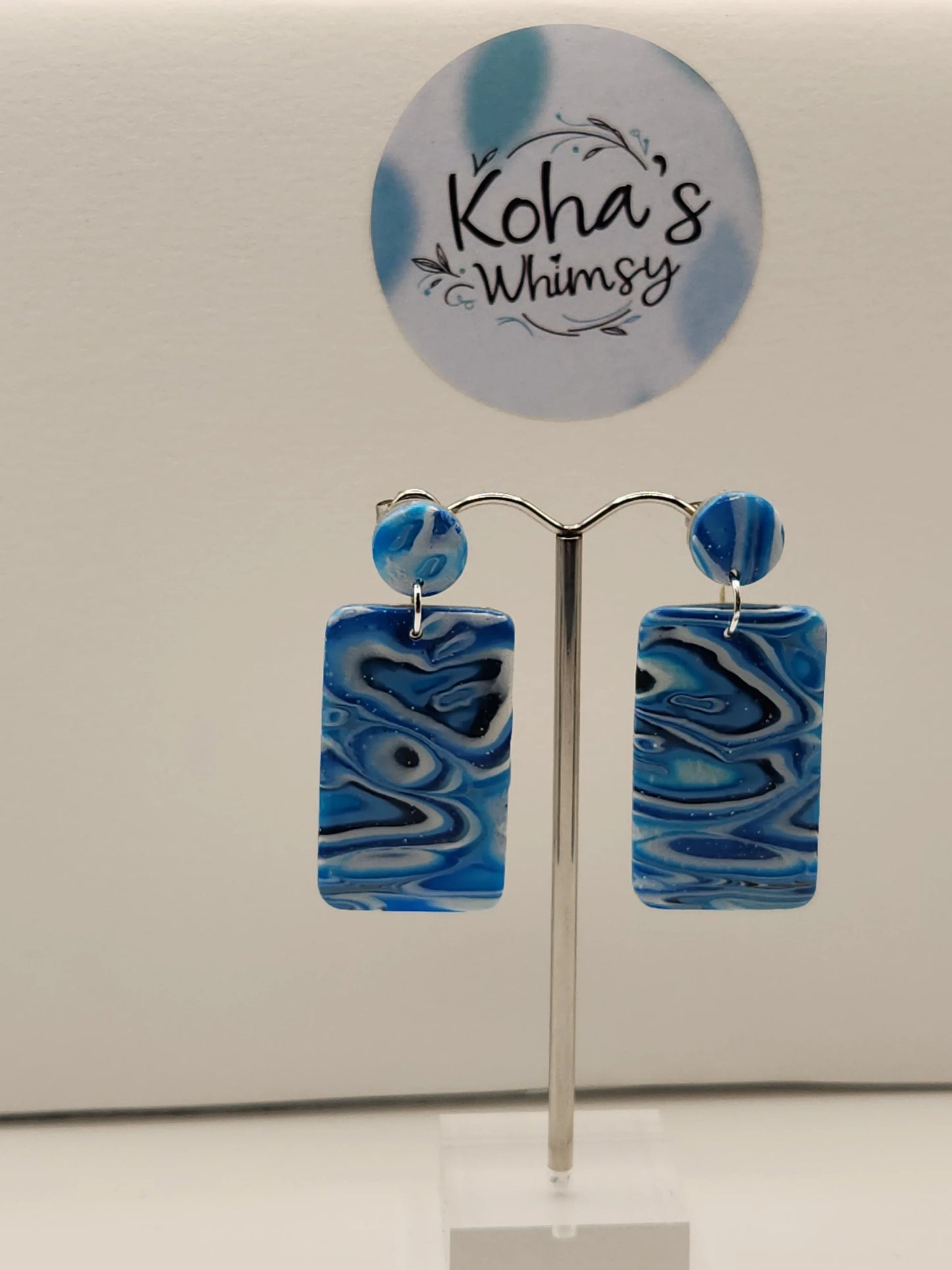 Handmade polymer clay Earrings - Shore Pool Large Rectangle Stud Earrings