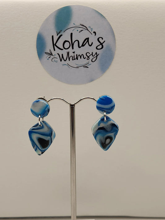 Handmade polymer clay Earrings - Shore Pool Small Drop Diamond Stud Earrings