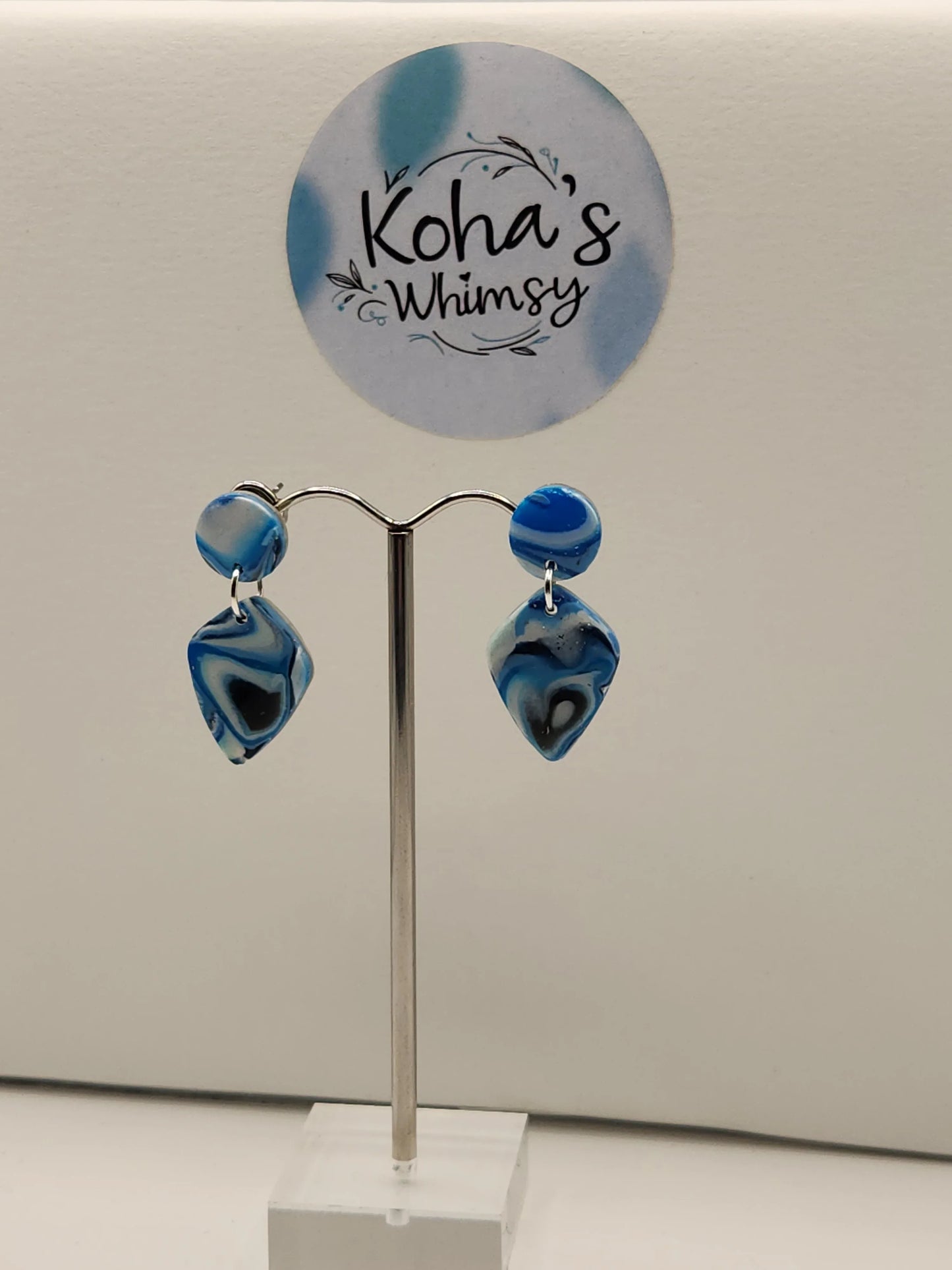 Handmade polymer clay Earrings - Shore Pool Small Drop Diamond Stud Earrings