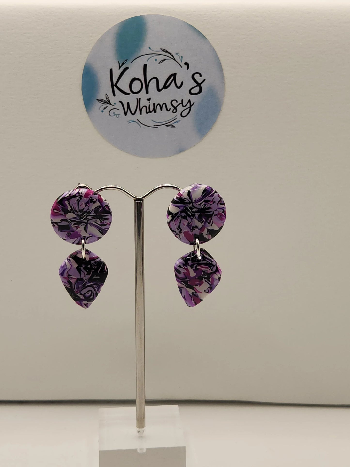 Handmade polymer clay Earrings - Violet Chaos Small Drop Diamond Stud Earrings