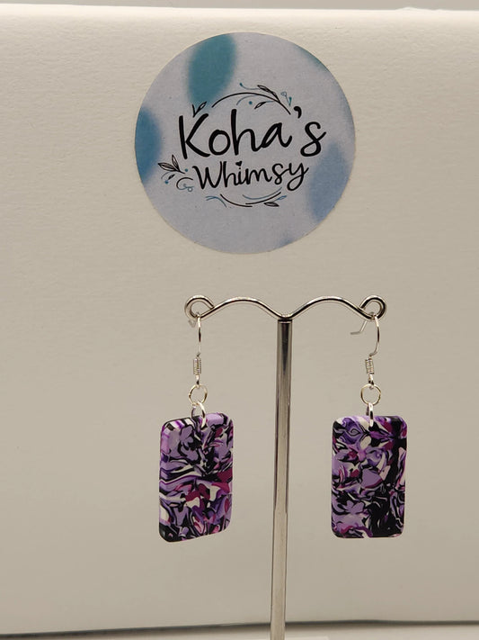 Handmade polymer clay Earrings - Violet Chaos Small Rectangle Dangle Earrings