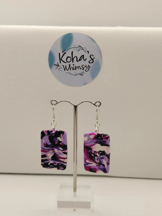 Handmade polymer clay - Violet Chaos Large Rectangle Dangle Earrings