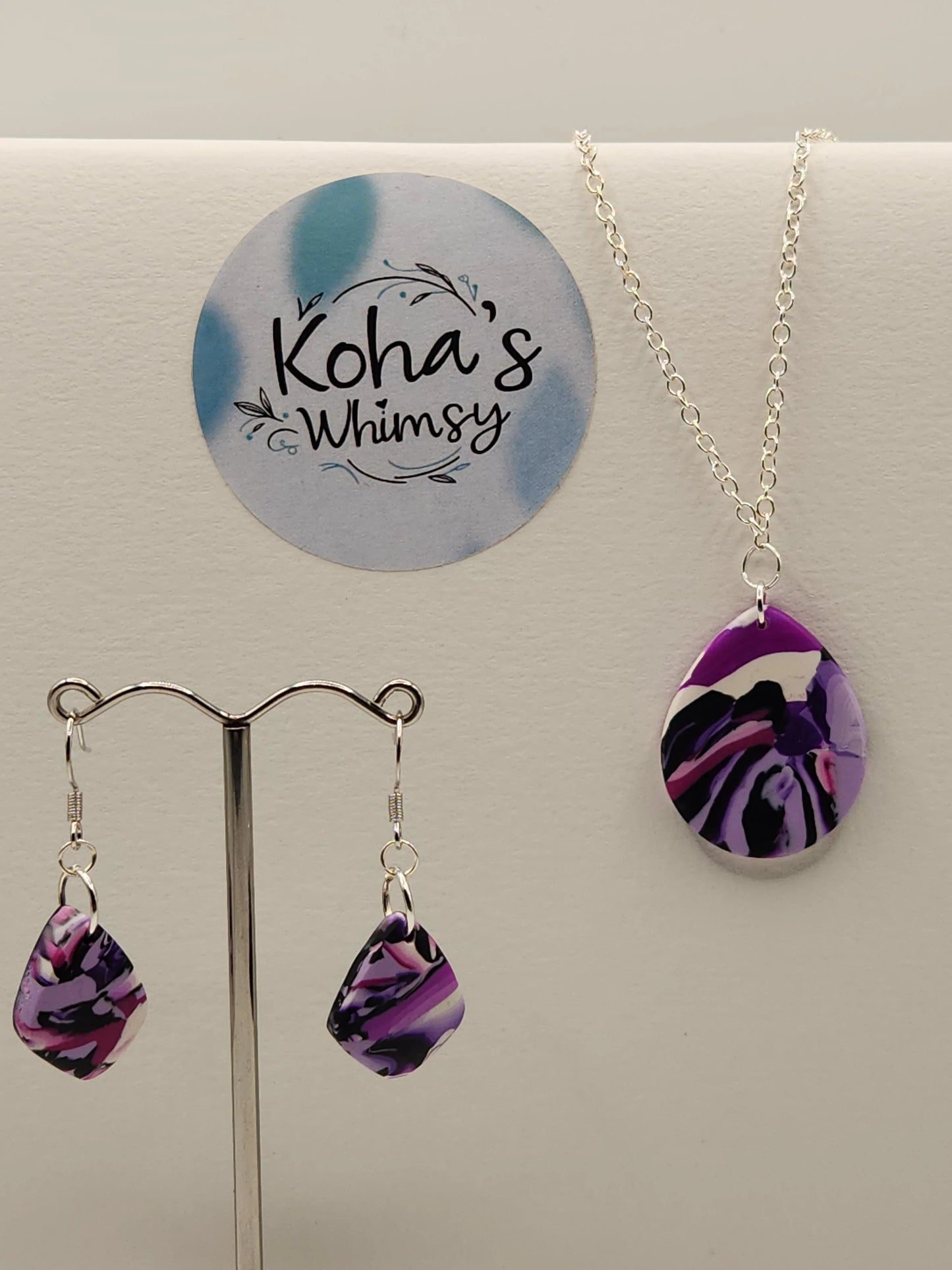 Handmade polymer clay Jewellery Set - Violet Chaos Jewellery Set