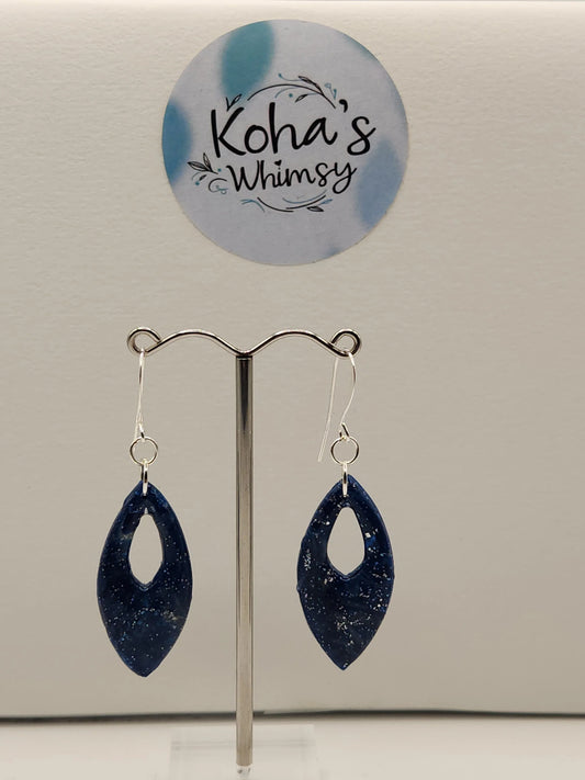 Handmade polymer clay Earrings - Starlight Shimmer Medium Pointed Ellipse Dangle Earrings