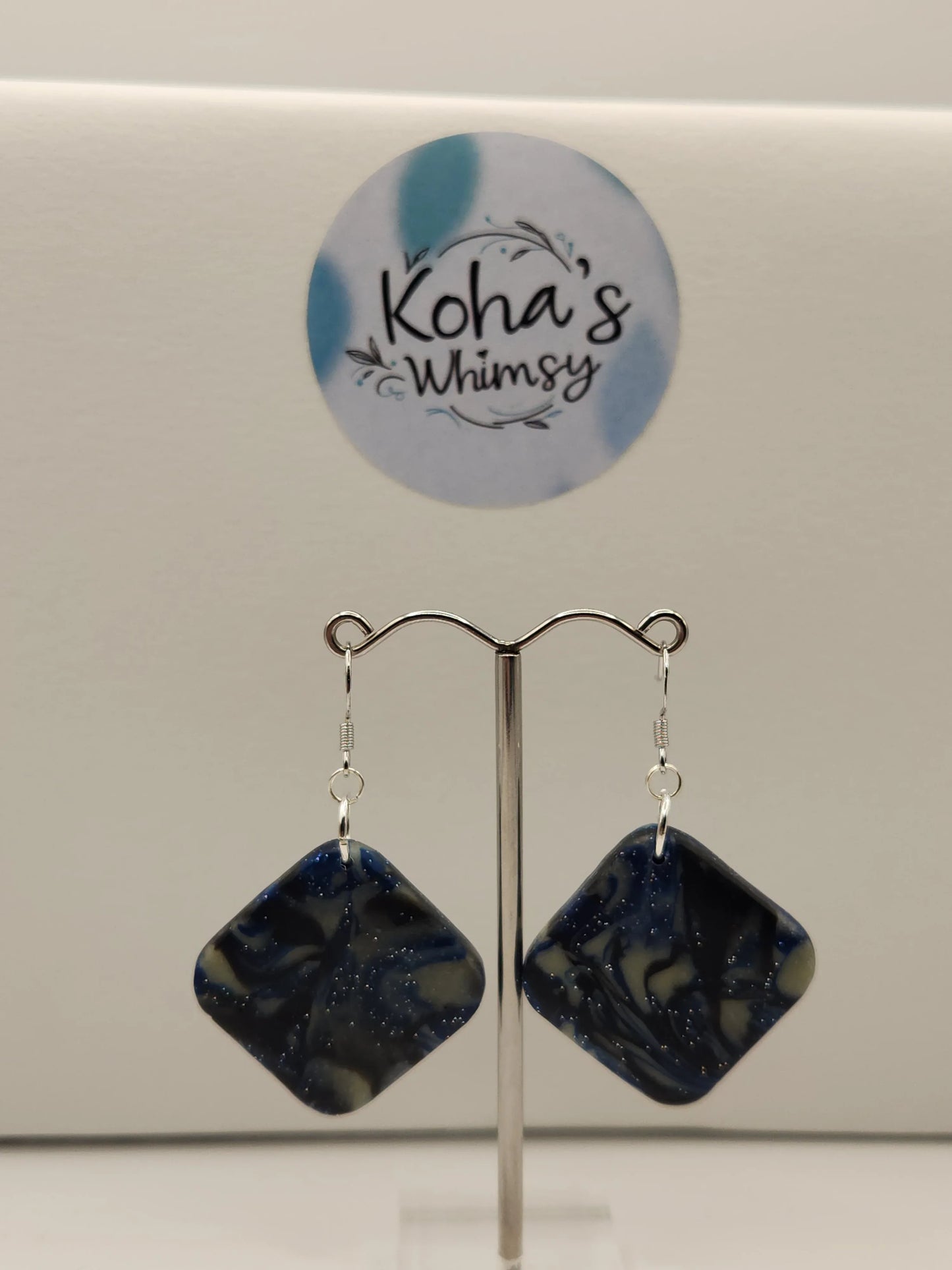 Handmade polymer clay Earrings - Starlight Shimmer Rounded Diamond Dangle Earring