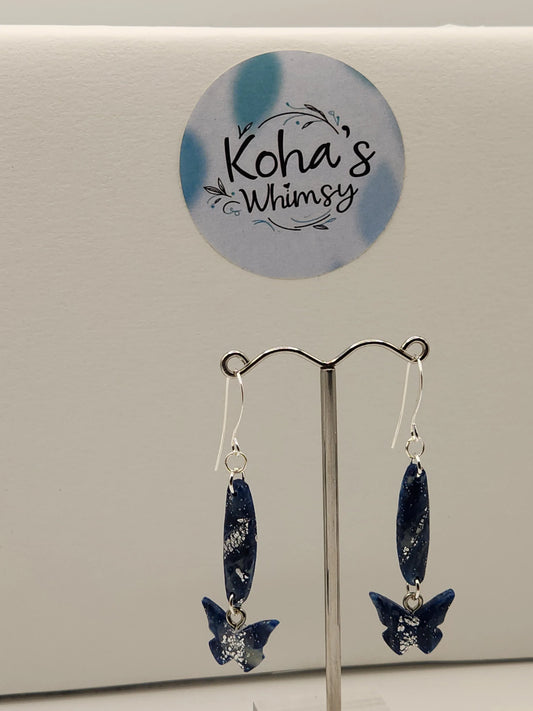 Handmade polymer clay Earrings - Starlight Shimmer Hanging Butterfly Dangle Earrings