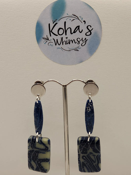 Handmade polymer clay Earrings - Starlight Shimmer Small Rectangle Dangle Stud Earrings