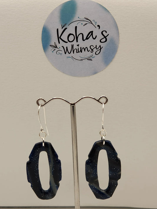 Handmade polymer clay Earrings - Starlight Shimmer Oval Hoopla Dangle Earrings