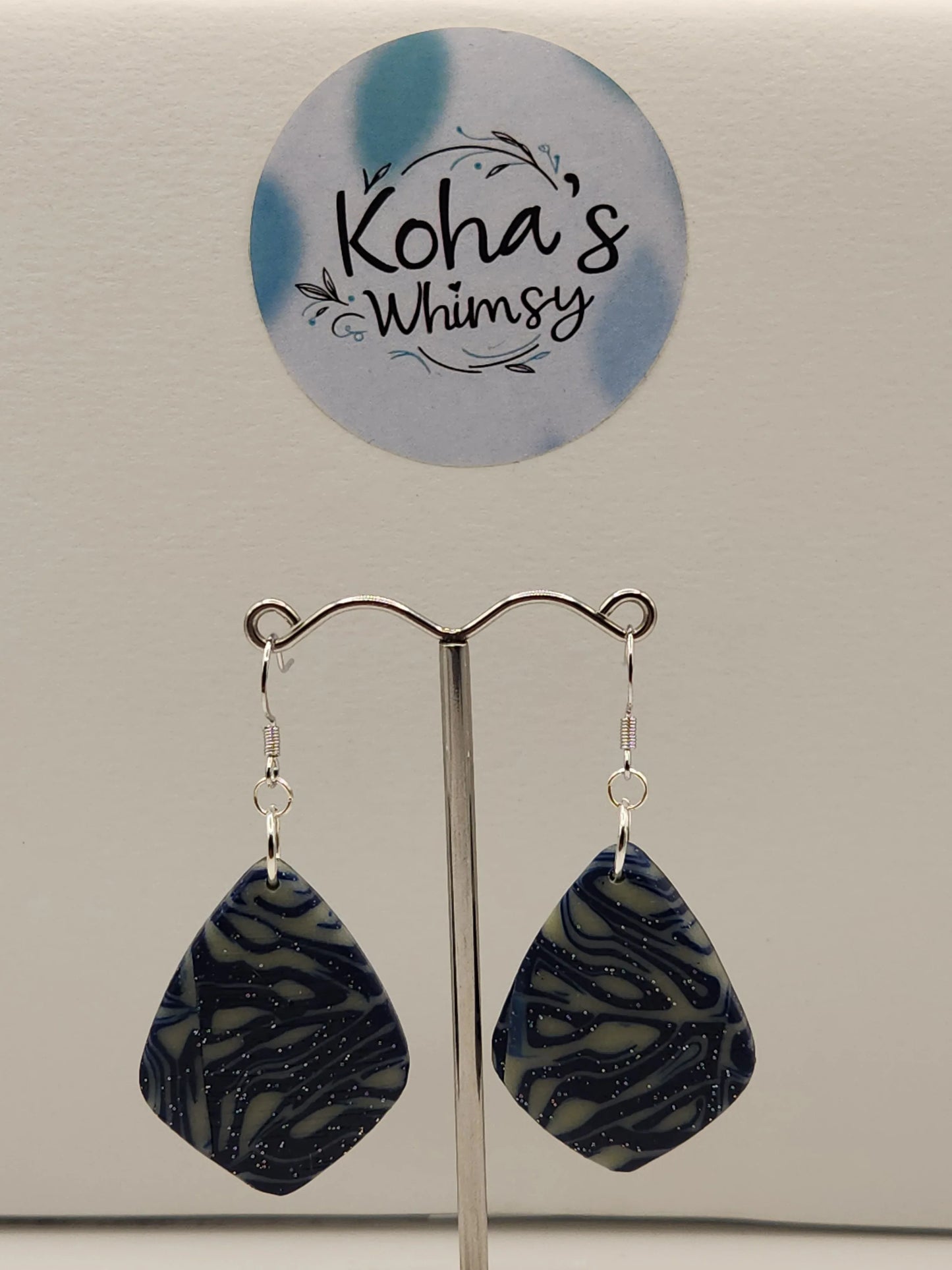 Handmade polymer clay Earrings - Starlight Shimmer Large Drop Diamond Dangle Earrings