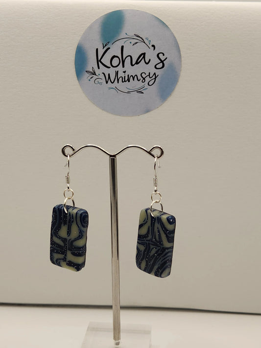 Handmade polymer clay Earrings - Starlight Shimmer Small Rectangle Dangle Earring