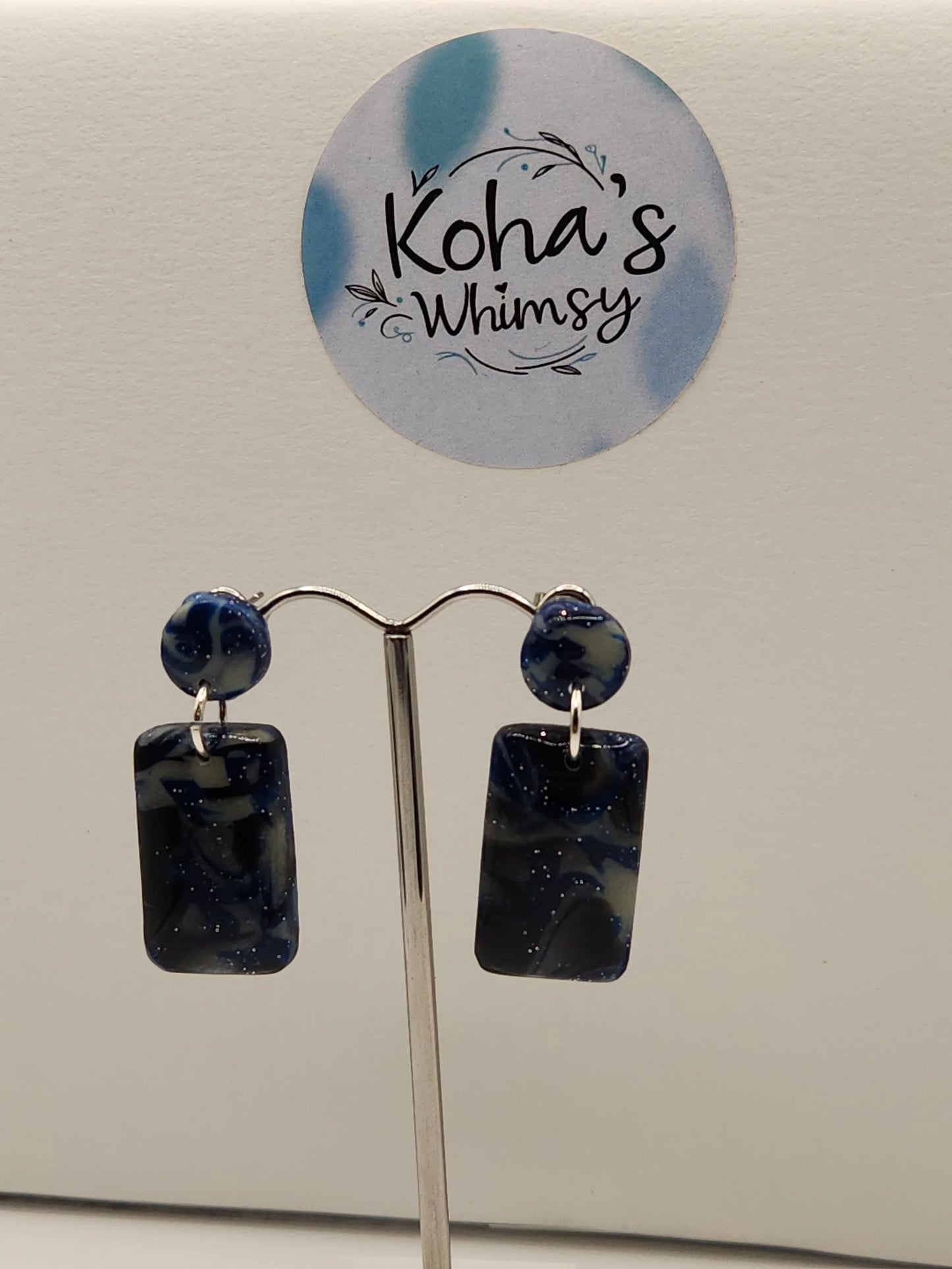 Handmade polymer clay Earrings - Starlight Shimmer Small Rectangle Stud Earrings