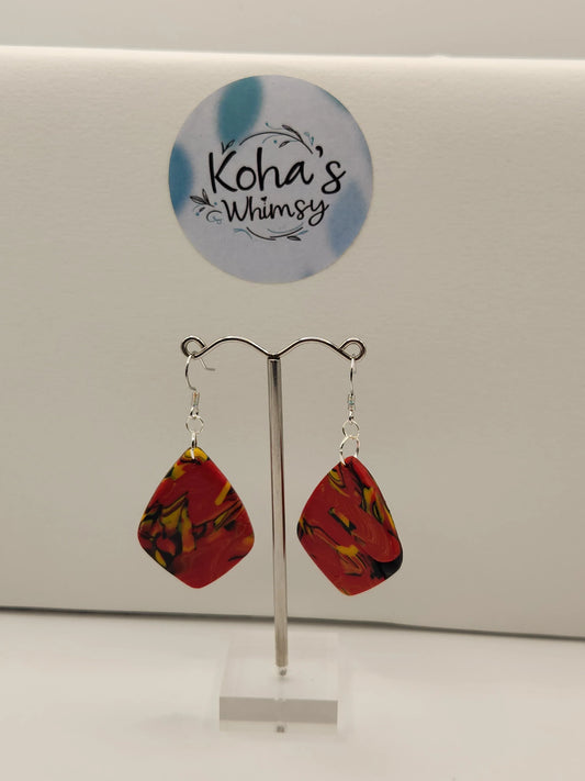 Handmade polymer clay Earrings - Dreamtime Large Drop Diamond Dangle Earrings