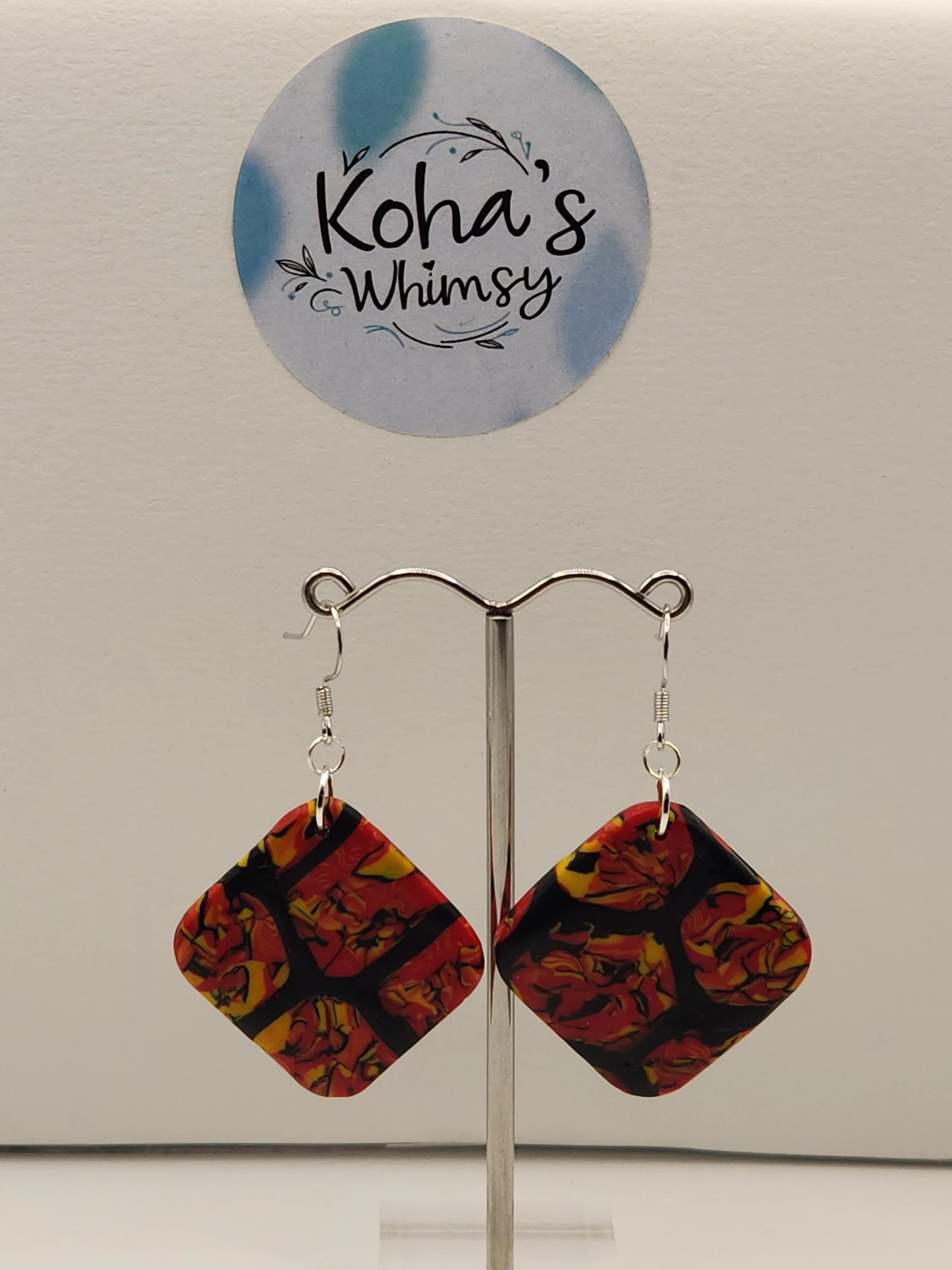 Handmade polymer clay Earrings - Dreamtime Rounded Diamond Dangle Earrings