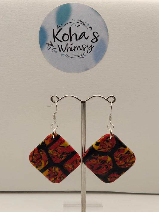 Handmade polymer clay Earrings - Dreamtime Rounded Diamond Dangle Earrings