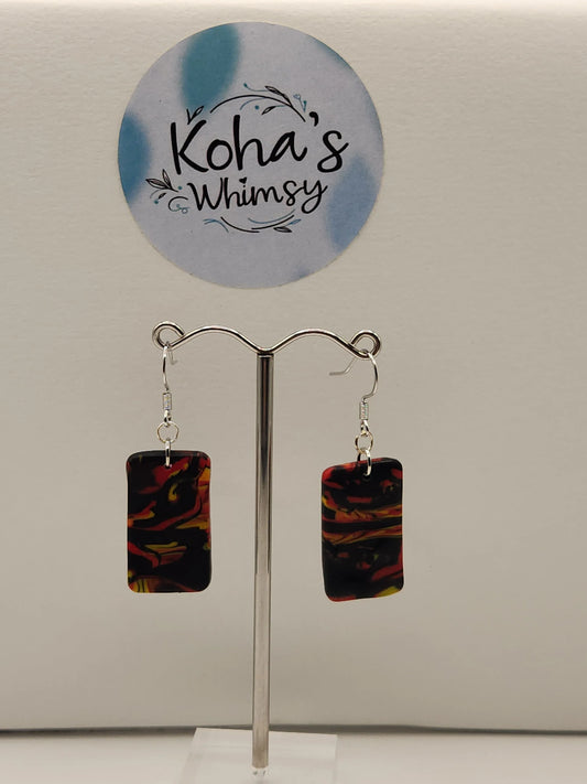 Handmade polymer clay Jewellery Set - Dreamtime Jewellery Set - Rectangle Earrings & Circle Pendant