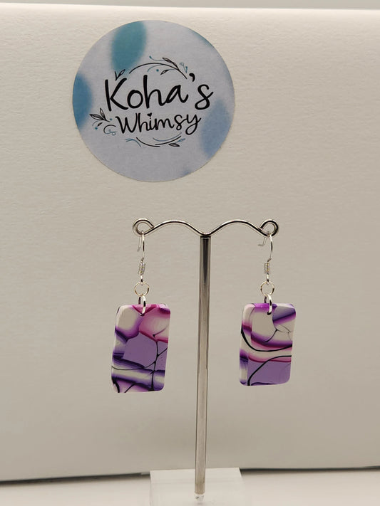 Handmade polymer clay Earrings - Violet Kaleidoscope Small Rectangle Dangle Earrings