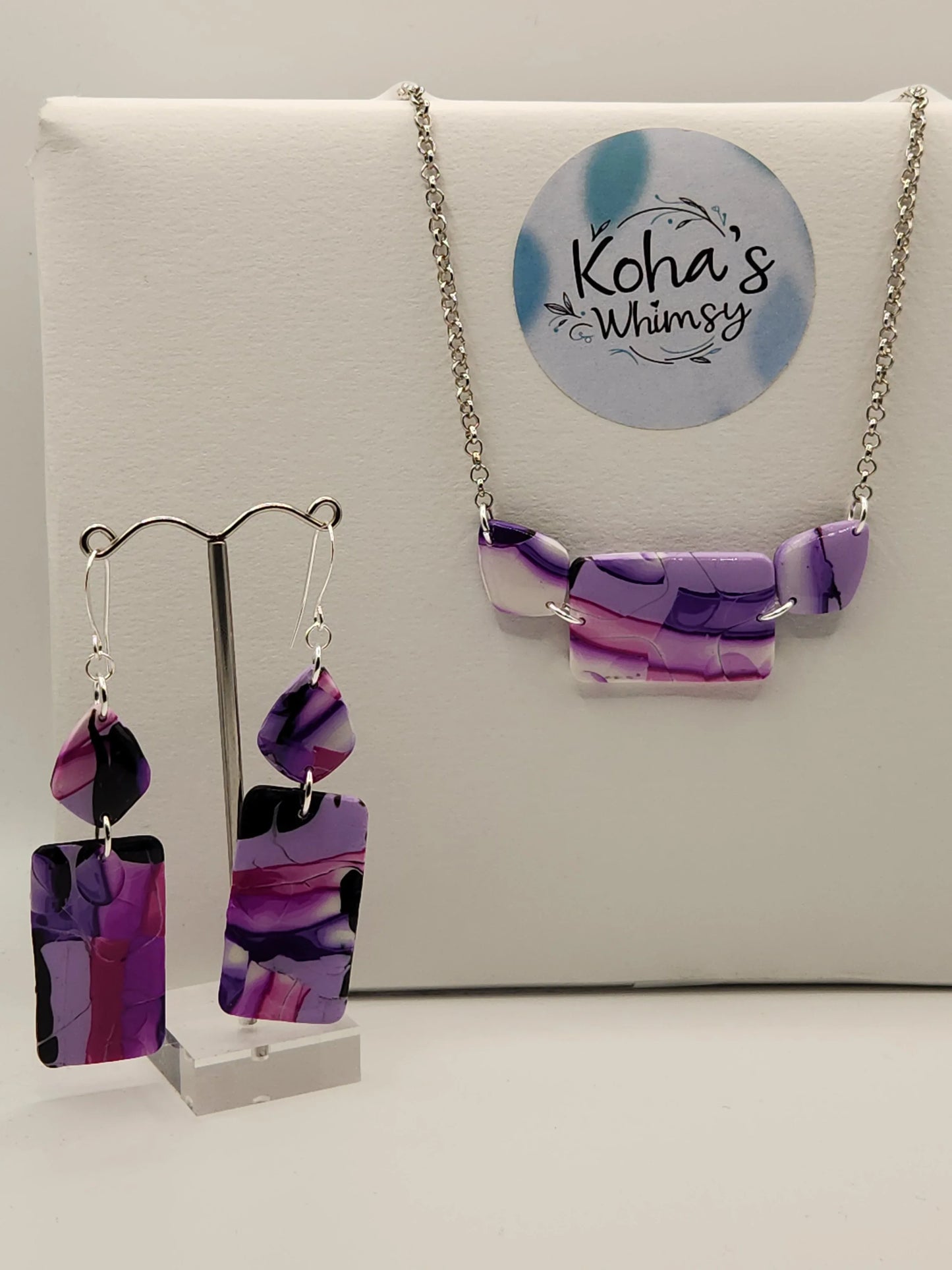 Handmade polymer clay Jewellery Set - Violet Kaleidoscope Jewellery Set