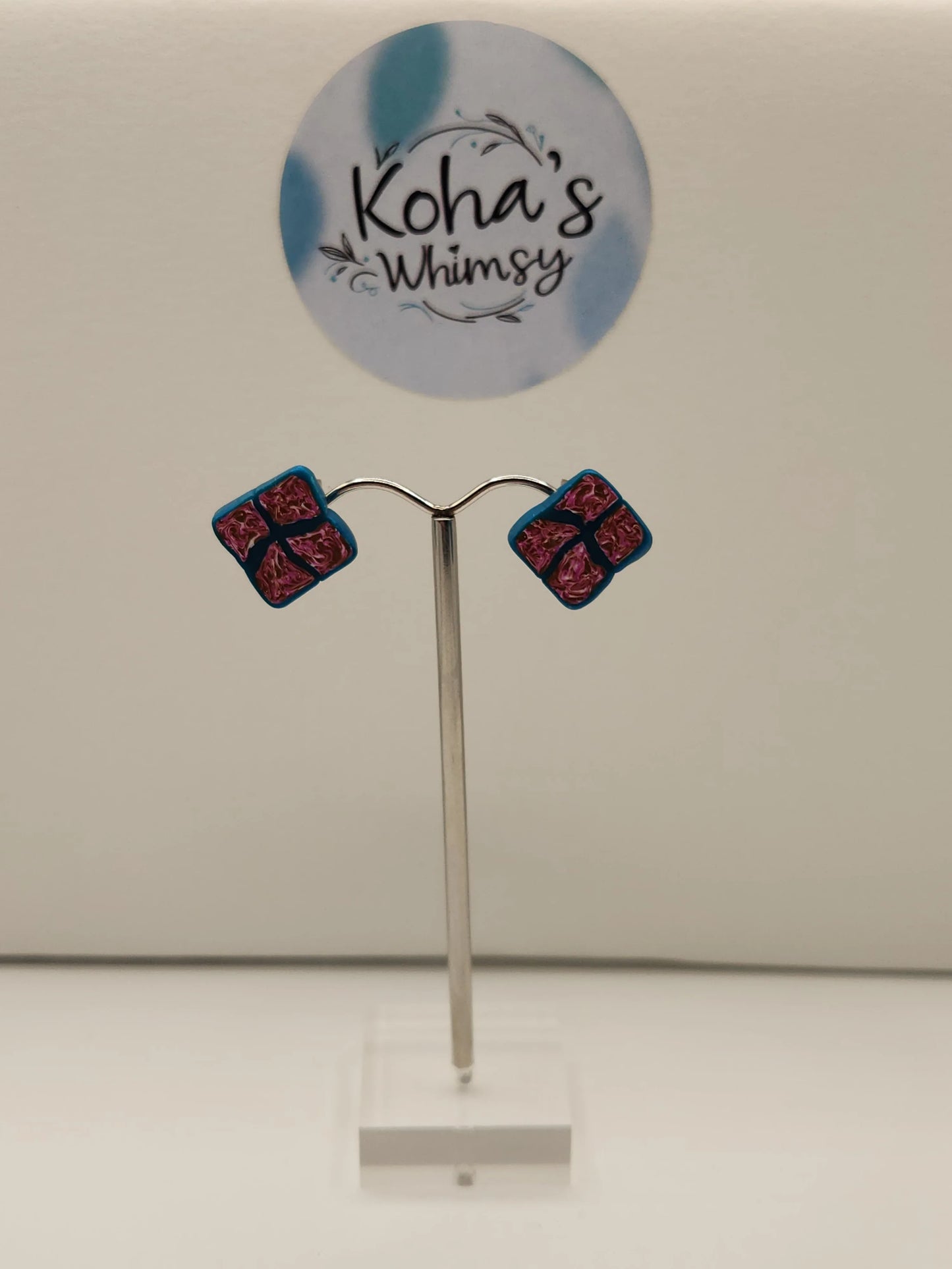 Handmade polymer clay Earrings - Fuchsia Diamond Studs
