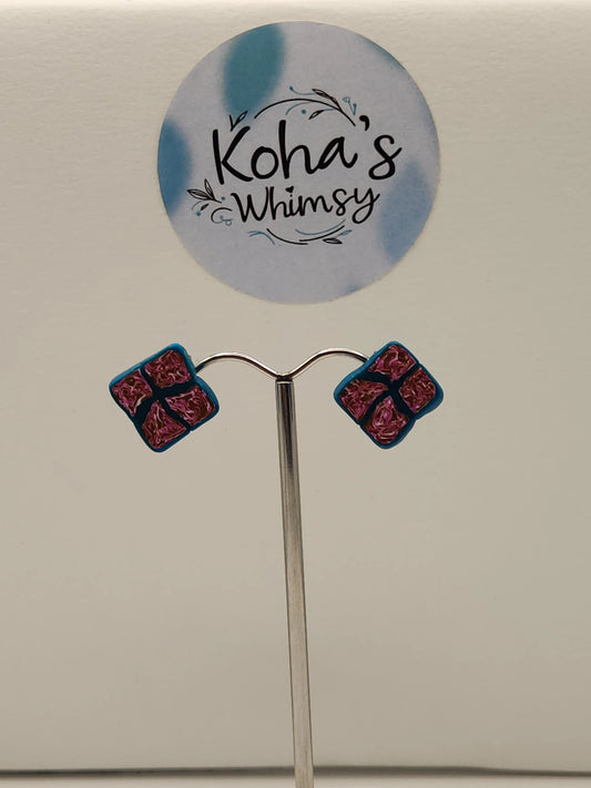 Handmade polymer clay Earrings - Fuchsia Diamond Studs