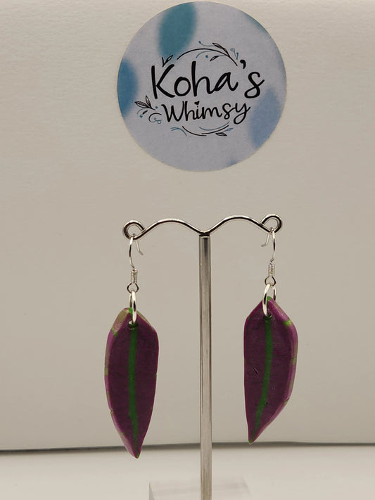 Handmade polymer clay Earrings - Magenta Leaves Dangle Earrings