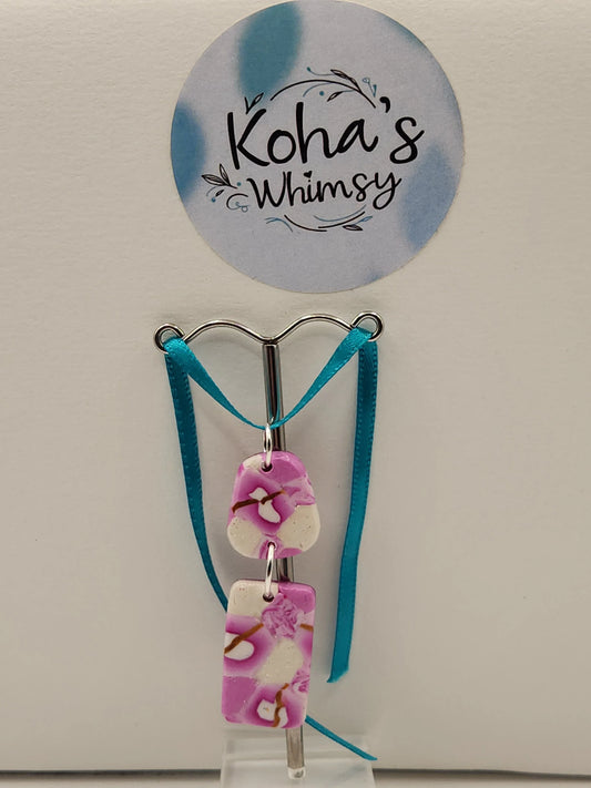 Handmade polymer clay Pendant - Pink Cherry Gold Pendant