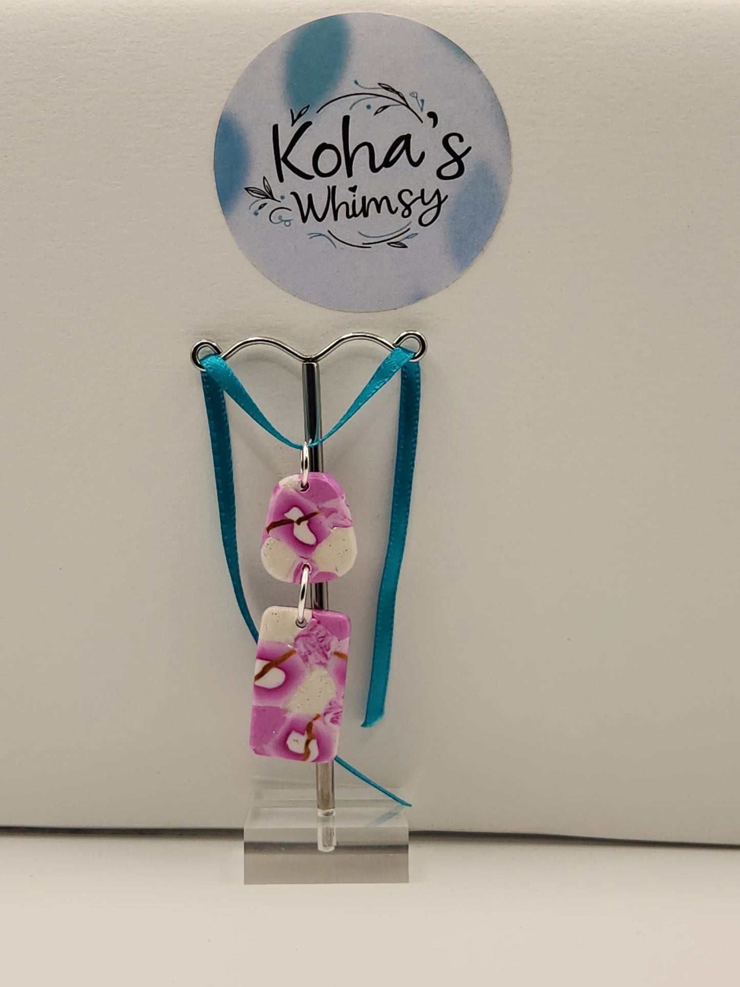 Handmade polymer clay Pendant - Pink Cherry Gold Pendant