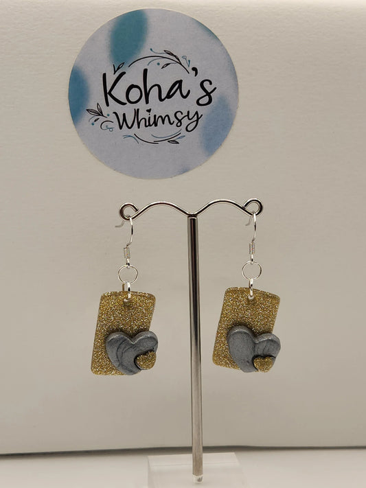 Handmade polymer clay Earrings - Silver Hearts Dangle Earrings