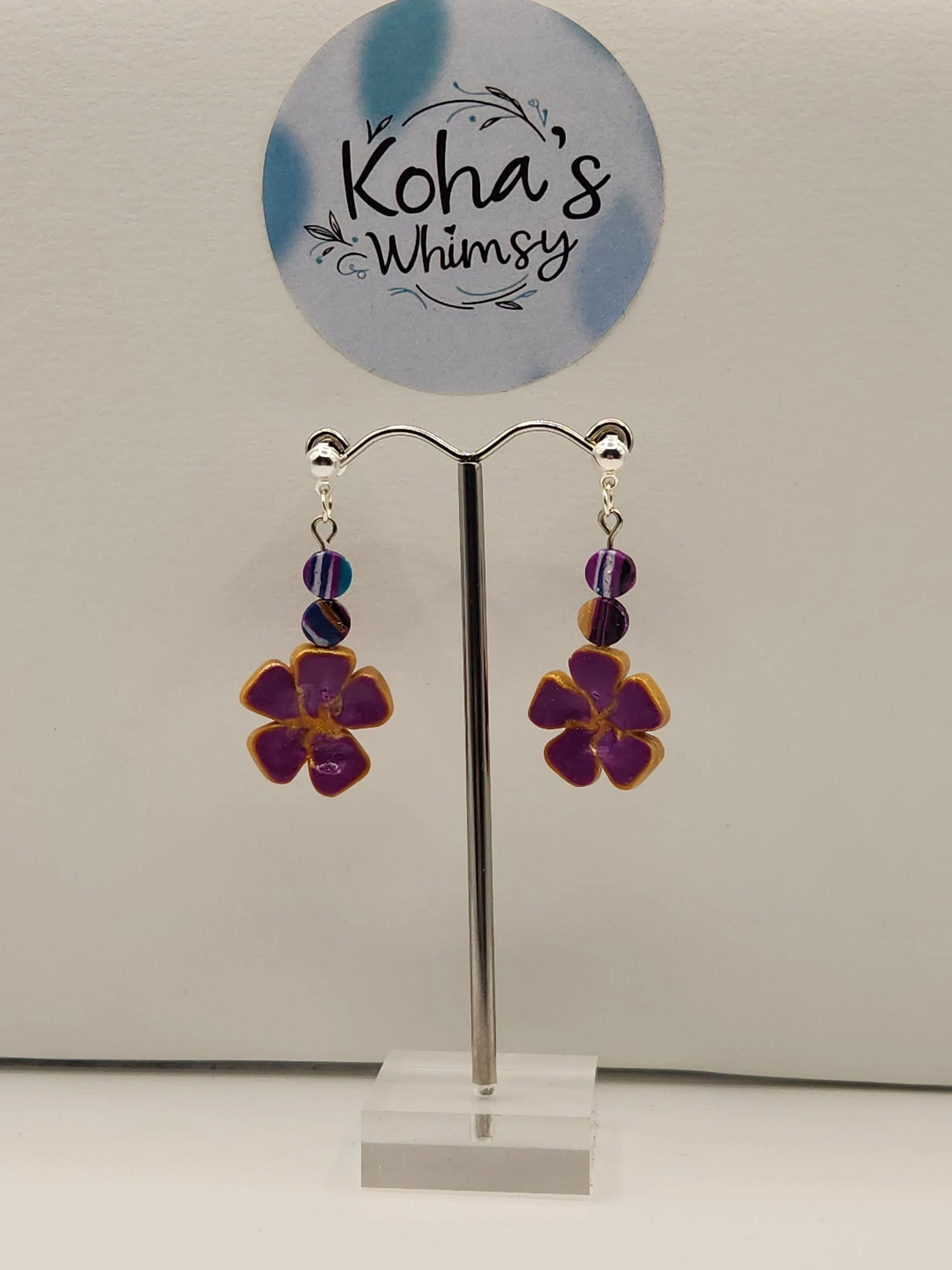 Handmade polymer clay Earrings - Mauve Blossoms Dangle Stud Earrings