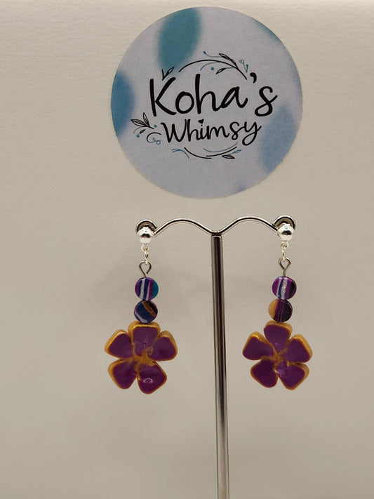 Handmade polymer clay Earrings - Mauve Blossoms Dangle Stud Earrings