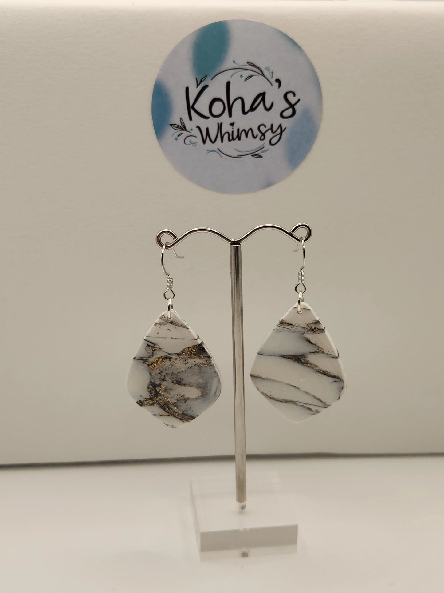 Handmade polymer clay Earrings - Howlite Large Drop Diamond Dangle Earrings