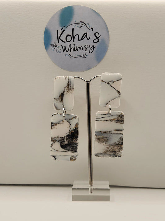 Handmade polymer clay Earrings - Howlite Rectangle Stud Earrings