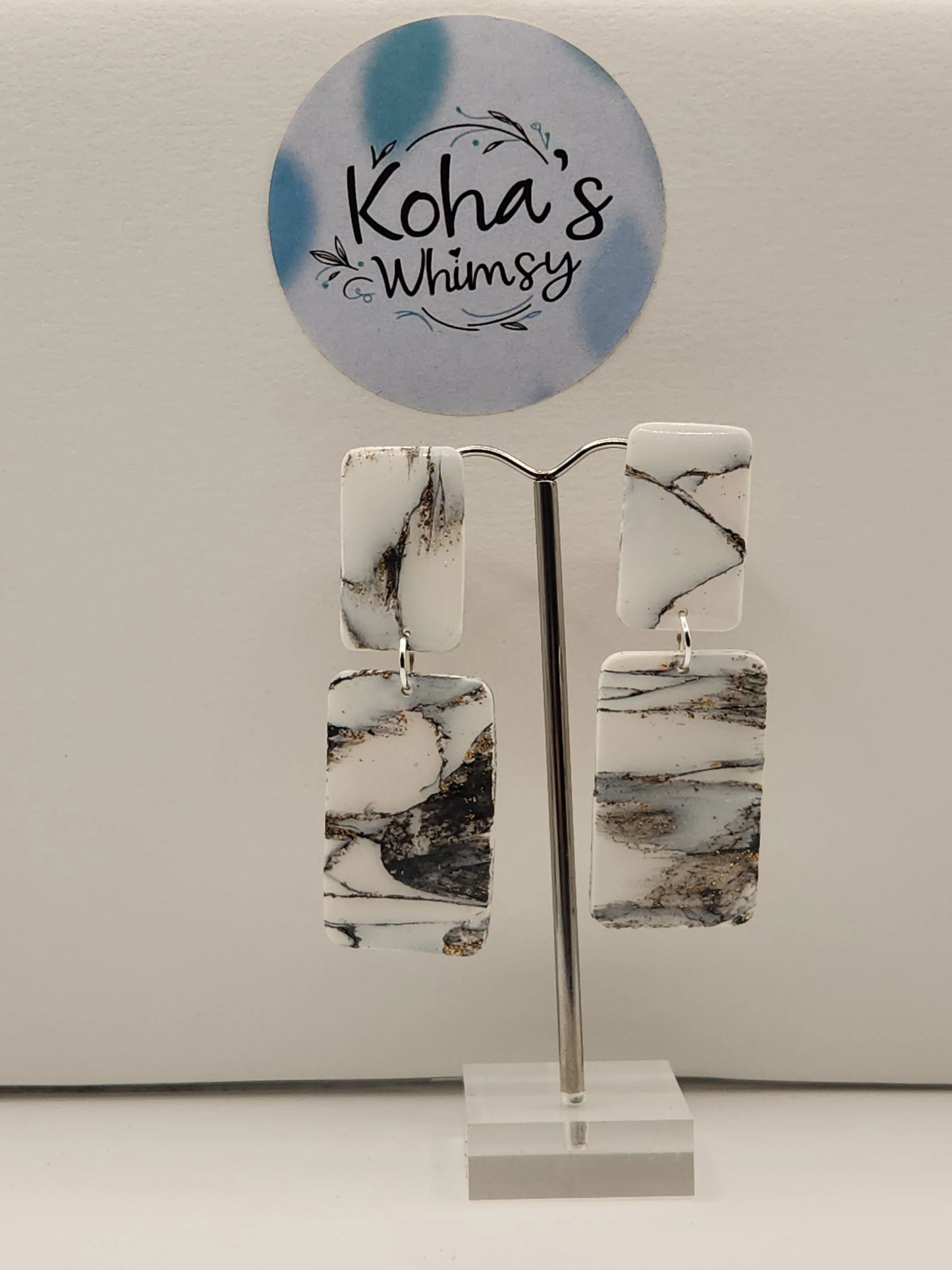 Handmade polymer clay Earrings - Howlite Rectangle Stud Earrings