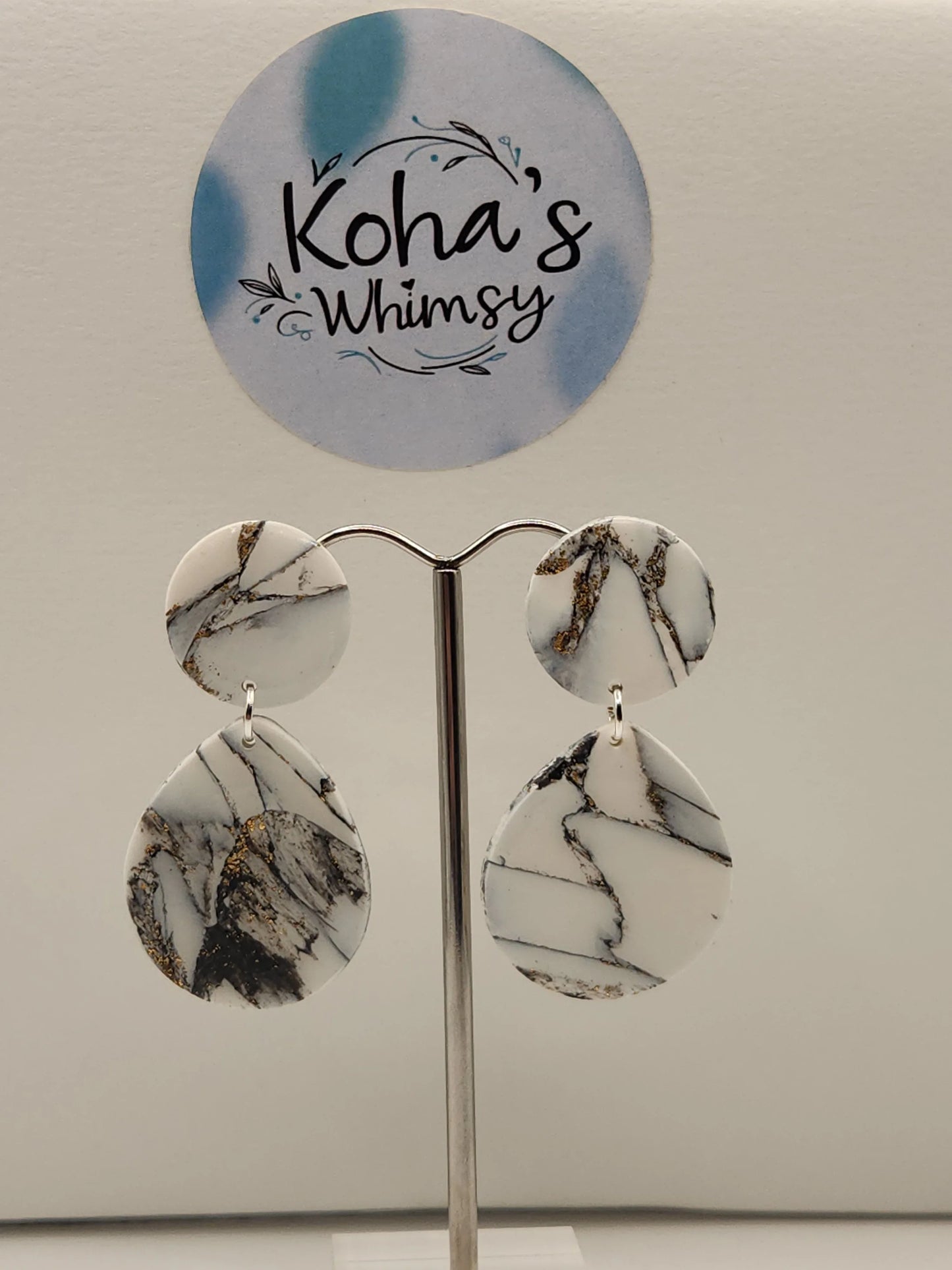 Handmade polymer clay Earrings - Howlite Circle & Teardrop Stud Earrings