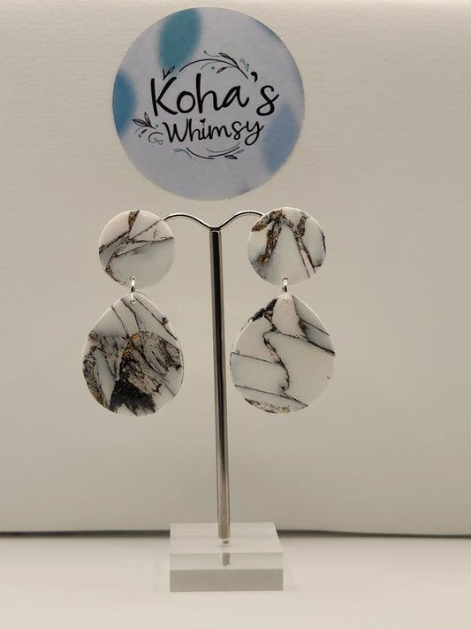 Handmade polymer clay Earrings - Howlite Circle & Teardrop Stud Earrings