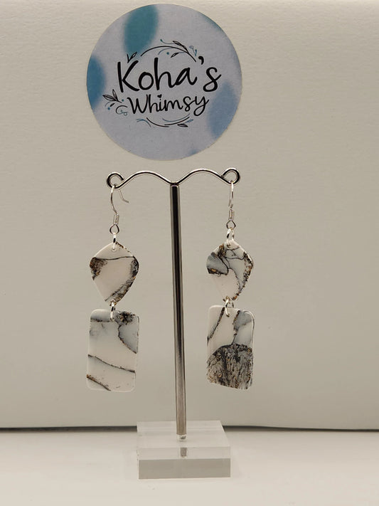 Handmade polymer clay Earrings - Howlite Small Drop Diamond & Rectangle Dangle Earrings