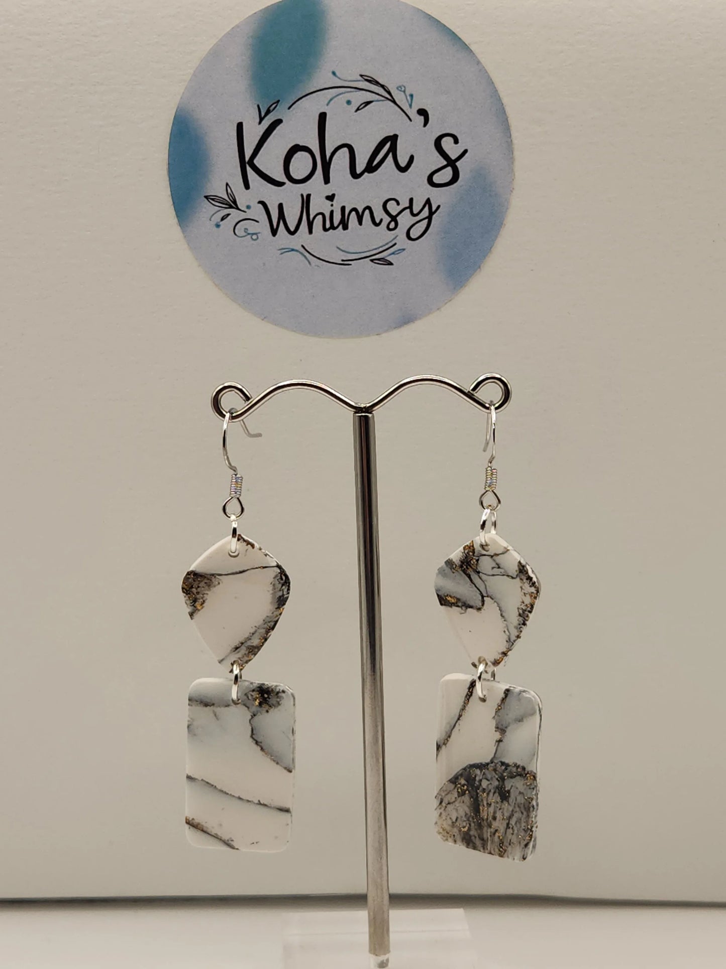 Handmade polymer clay Earrings - Howlite Small Drop Diamond & Rectangle Dangle Earrings