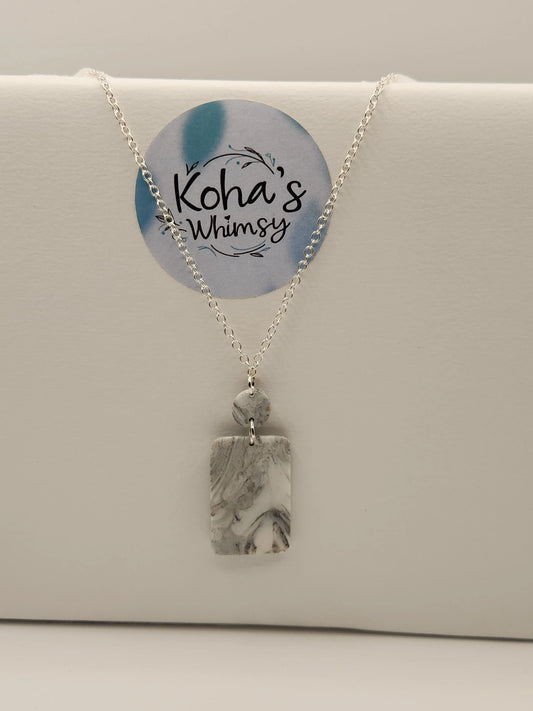 Handmade polymer clay Necklace - Howlite Large Rectangle Pendant Necklace