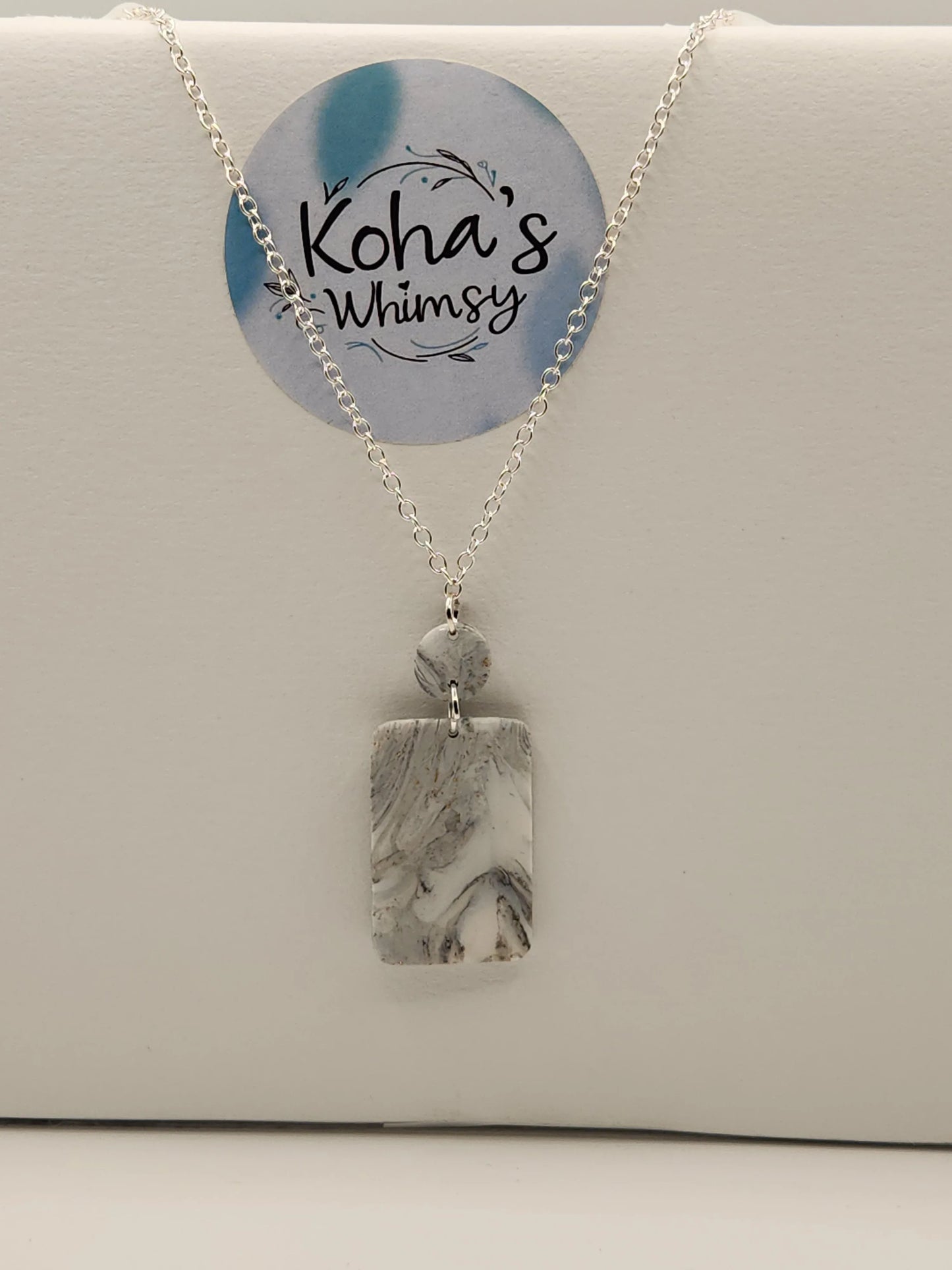 Handmade polymer clay Necklace - Howlite Large Rectangle Pendant Necklace