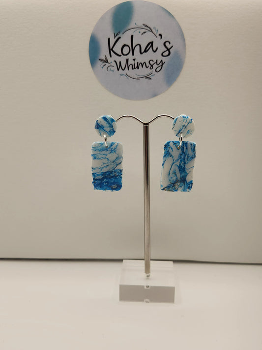 Handmade polymer clay Earrings - Sky Howlite Small Rectangle Stud Earrings